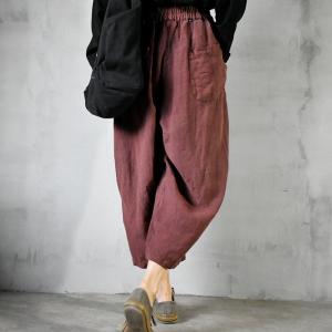 Single Flap Pocket Linen Pants Womens Cropped Pants