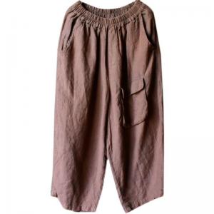 Single Flap Pocket Linen Pants Womens Cropped Pants