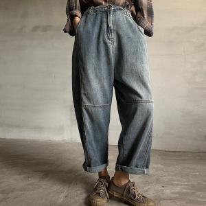 Street Style Baggy Dad Jeans Comfy Cuffed Stone Wash Jeans