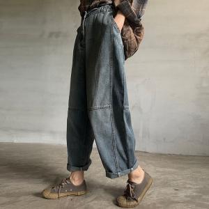 Street Style Baggy Dad Jeans Comfy Cuffed Stone Wash Jeans