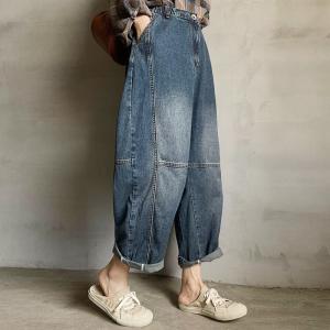 Street Style Baggy Dad Jeans Comfy Cuffed Stone Wash Jeans