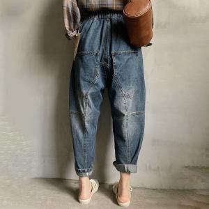 Street Style Baggy Dad Jeans Comfy Cuffed Stone Wash Jeans