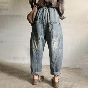 Street Style Baggy Dad Jeans Comfy Cuffed Stone Wash Jeans