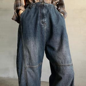 Street Style Baggy Dad Jeans Comfy Cuffed Stone Wash Jeans