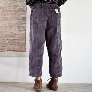 Drawstring Waist Corduroy Pants Relax-Fit Straight Leg Pants