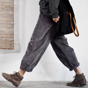 Drawstring Waist Corduroy Pants Relax-Fit Straight Leg Pants