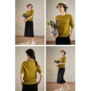 Half Sleeve Slim Fit T-shirt Mulberry Silk and Wool Knitwear