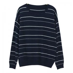 White Striped Oversized Sweater Cotton Navy Blue Jumper