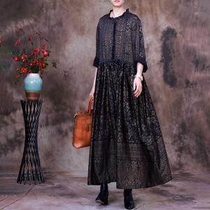 Senior Women Empire Waist Dress Loose Printed Elegant Dress