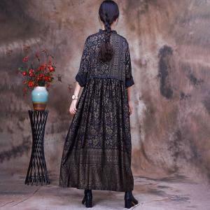 Senior Women Empire Waist Dress Loose Printed Elegant Dress