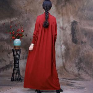 High-Neck Long Sleeve Knitwear Pleated Maxi Sweater Dress