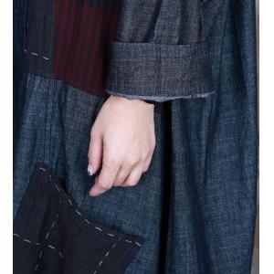 Polo Neck Plaid Patchwork Denim Coat Plus Size Cotton Coat