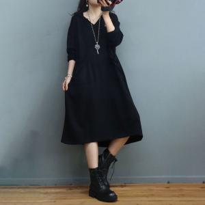 Leisure Style Hoodie Dress Plain Cotton Large Dress