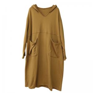 Leisure Style Hoodie Dress Plain Cotton Large Dress