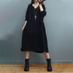 Leisure Style Hoodie Dress Plain Cotton Large Dress