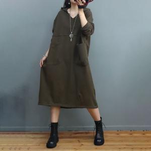 Leisure Style Hoodie Dress Plain Cotton Large Dress