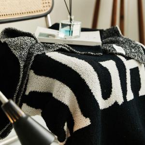 Letter Printed Modern Blanket Cozy Black and White Throw Blanket