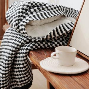 Sherpa Knitting Couch Throw Dotted Winter Bedding Blanket