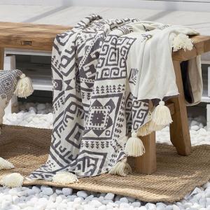 Totem Printing Tassel Ball Blanket Cotton Boho Throw