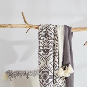 Totem Printing Tassel Ball Blanket Cotton Boho Throw