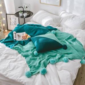 Color Gradient Pom Pom Throw Cotton Modern Blanket