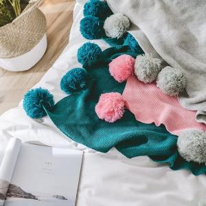 Color Gradient Pom Pom Throw Cotton Modern Blanket