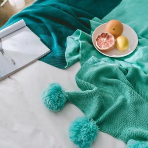 Color Gradient Pom Pom Throw Cotton Modern Blanket