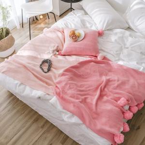 Color Gradient Pom Pom Throw Cotton Modern Blanket