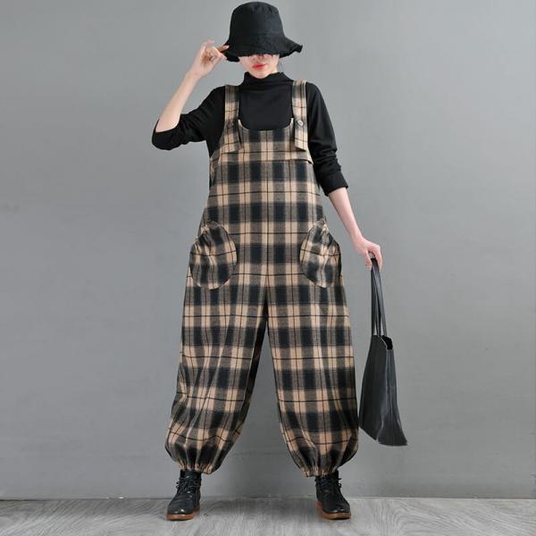 Balloon Legs Plus Size Overalls Winter Classic Plaid Overalls