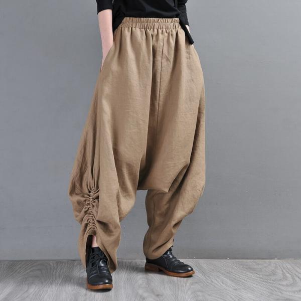 Side Drawstring Casual Flax Pants Loose Linen Elephant Pants