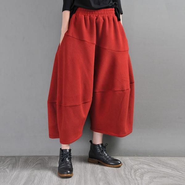 Cotton Blend Winter Red Pants Wide Leg Tweed Pants for Women in Red Light  Camel Black One Size 