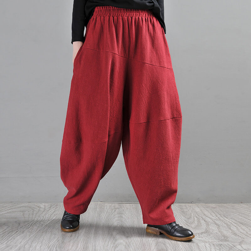 Chunky Linen Winter Loose Pants Solid Colors Harem Pants in Red Dark ...