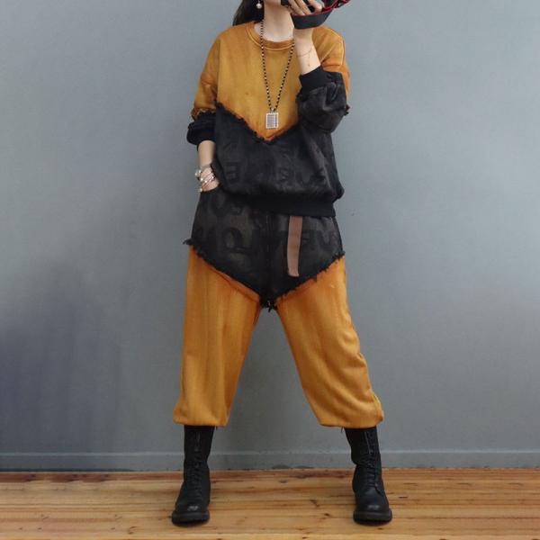Contrast Colors Fringed Sweatshirt with Cotton Sweat Pants