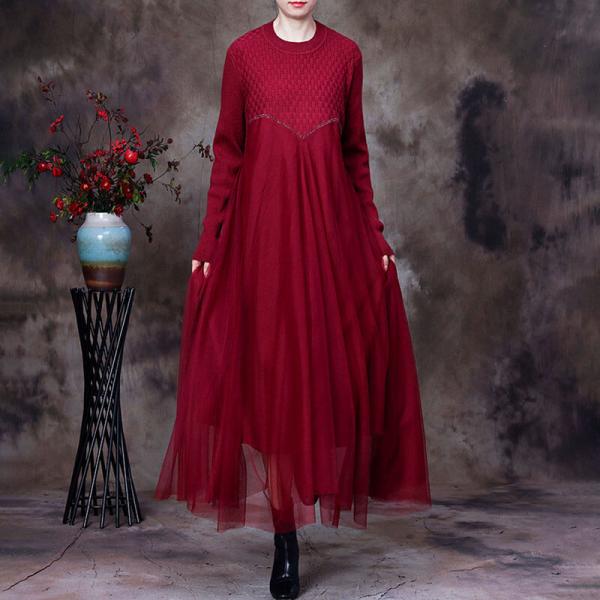 Long Sleeves Winter Gauze Dress Loose Elegant Sweater Dress