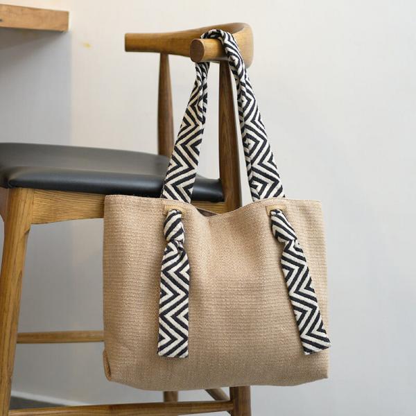 Striped Stripes Chunky Linen Tote Organic Jute Bag