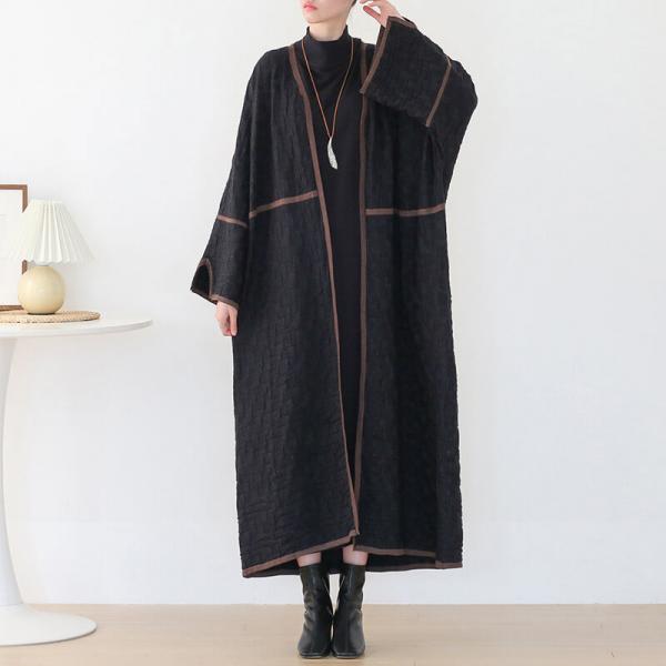 Winter Fashion Black Overcoat Plus Size Pleated Kimono Cardigan