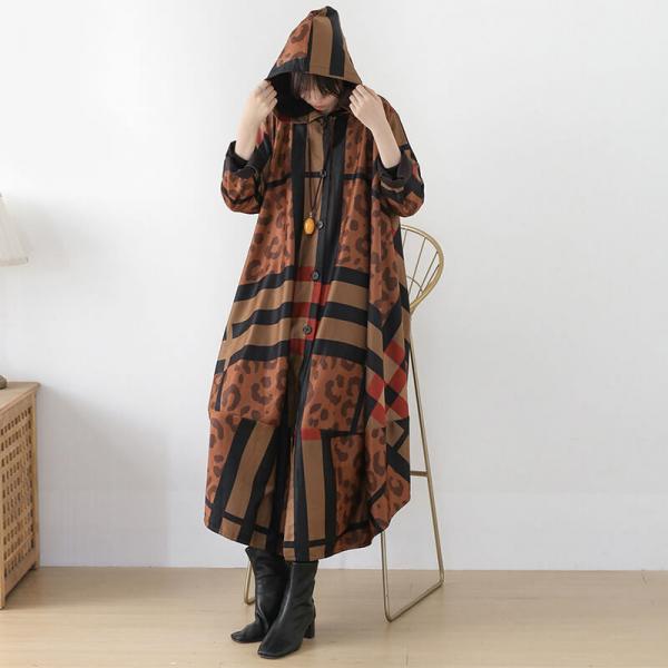 High-Fashion Cheetah Trench Coat  Cotton Oversized Hooded Coat