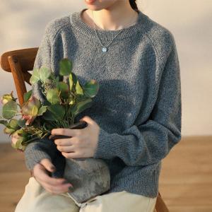 Minimalist Fashion Sheep Wool Sweater Cozy Blue Knit Sweater