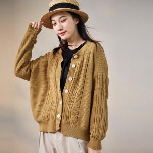 Single-Breasted Cable Knit Cardigan Long Sleeves Knit Sweater