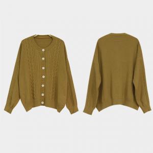 Single-Breasted Cable Knit Cardigan Long Sleeves Knit Sweater