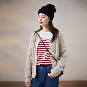 Single-Breasted Cable Knit Cardigan Long Sleeves Knit Sweater