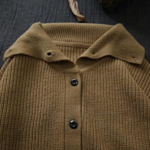 Loose-Fit Camel Sweater Cardigan Wide Lapel Wool Coat