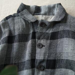 Business Casual Plaid Blazer Loose Oversized Cotton Linen Blazer