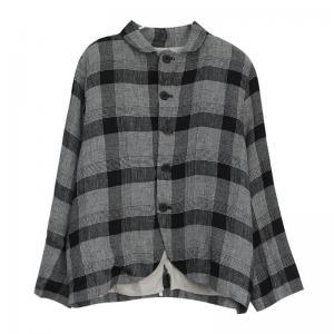 Business Casual Plaid Blazer Loose Oversized Cotton Linen Blazer