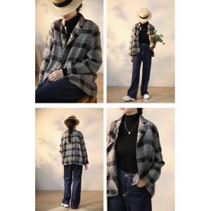 Business Casual Plaid Blazer Loose Oversized Cotton Linen Blazer