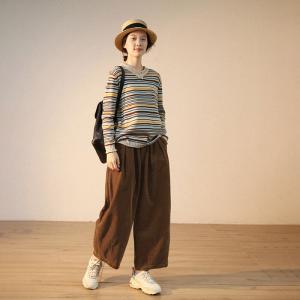 Fall Fashion Plus Size Corduroy Pants Vintage Wide Leg Pants