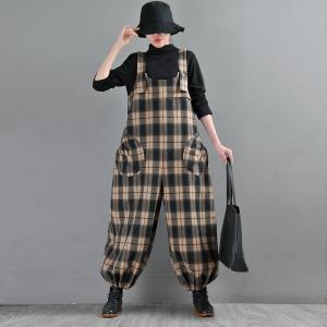 Balloon Legs Plus Size Overalls Winter Classic Plaid Overalls