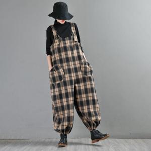 Balloon Legs Plus Size Overalls Winter Classic Plaid Overalls