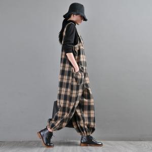 Balloon Legs Plus Size Overalls Winter Classic Plaid Overalls