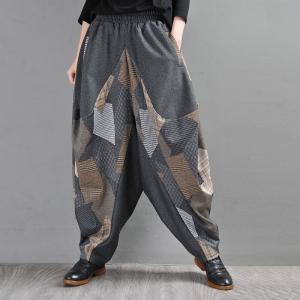 Abstract Geometric Elephant Pants Plus Size Winter Harem Pants